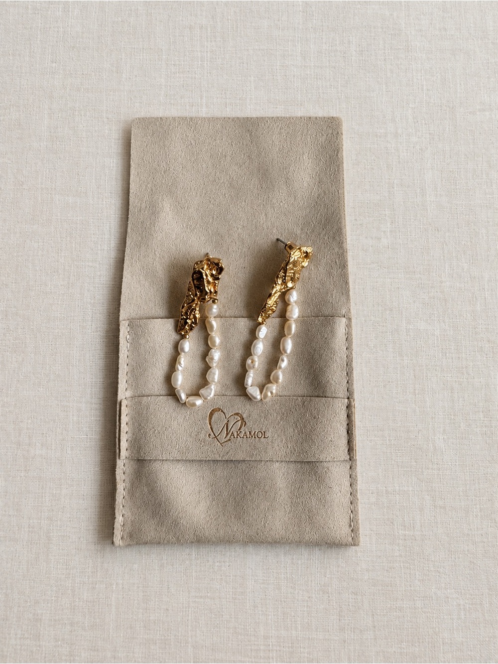 Nakamol Gold Textured & Pearl Drop Earrings